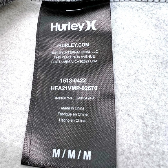 HURLEY POLY FLEECE PULLOVER WITH HOODIE, SIZE MEDIUM, CHARCOAL, WITH 2 POCKETS - Picture 13 of 14